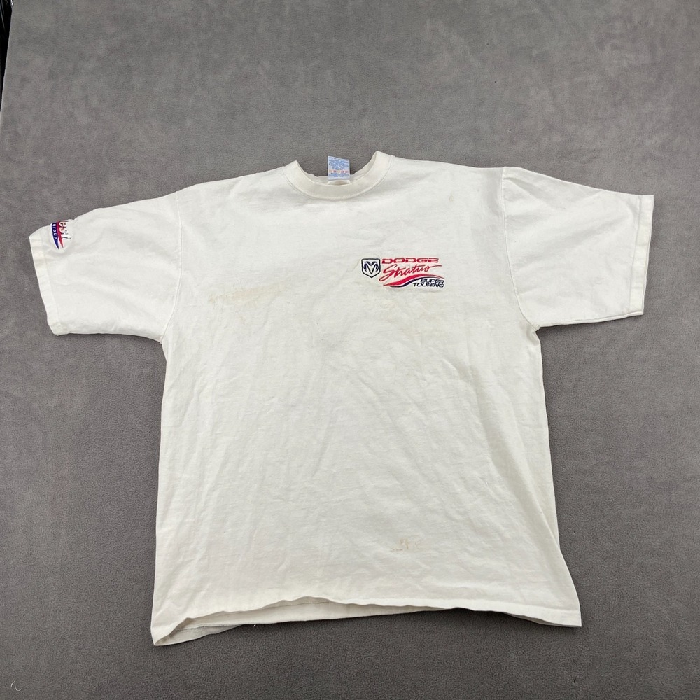 Vintage 90s Jerzees Dodge Stratus Super Touring T Shirt Sz L White Embroidered
